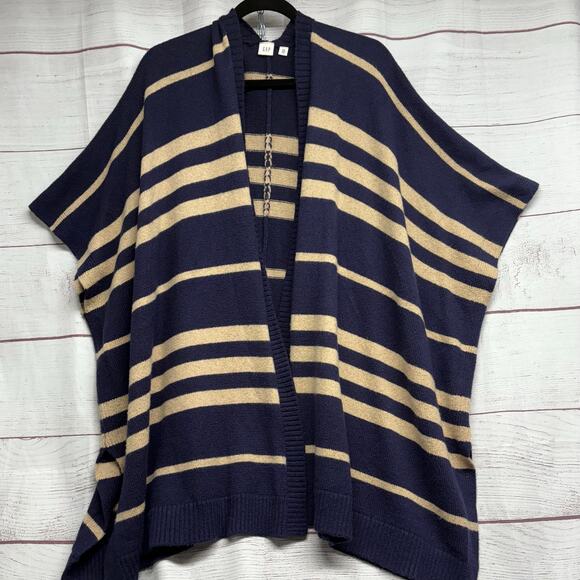 Gap blue Tan Stripe Wool Blend Poncho size XL - Picture 2 of 12